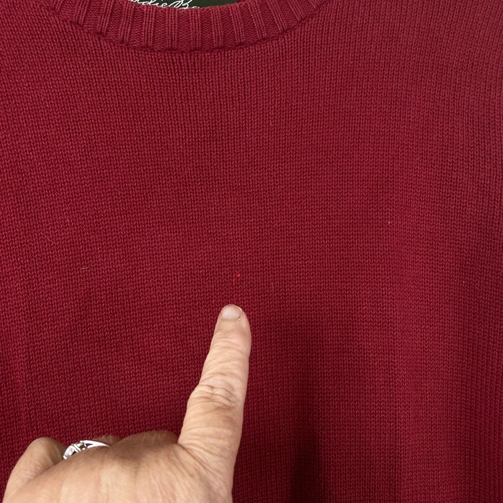 Vintage‎ Eddie Bauer Crewneck Sweater Mens M Burgundy Red Cotton Knit USA Preppy